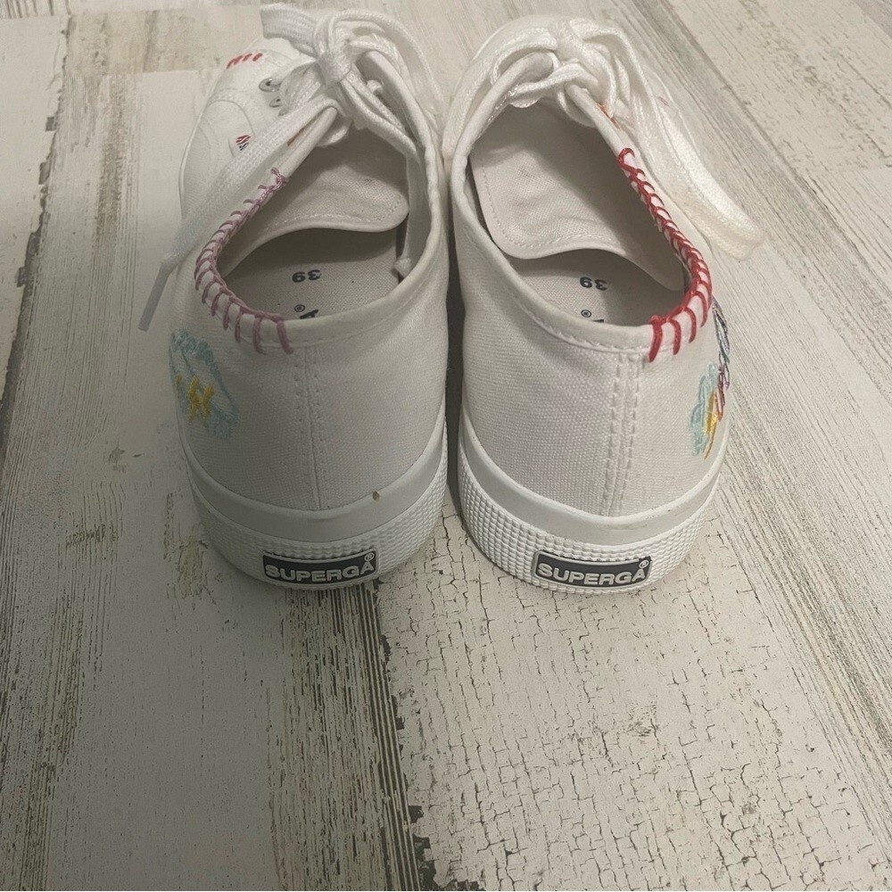 Superga 2740 Happy Logo Colorful Embroidered Platform Sneakers White size 7.5 - Picture 3 of 7
